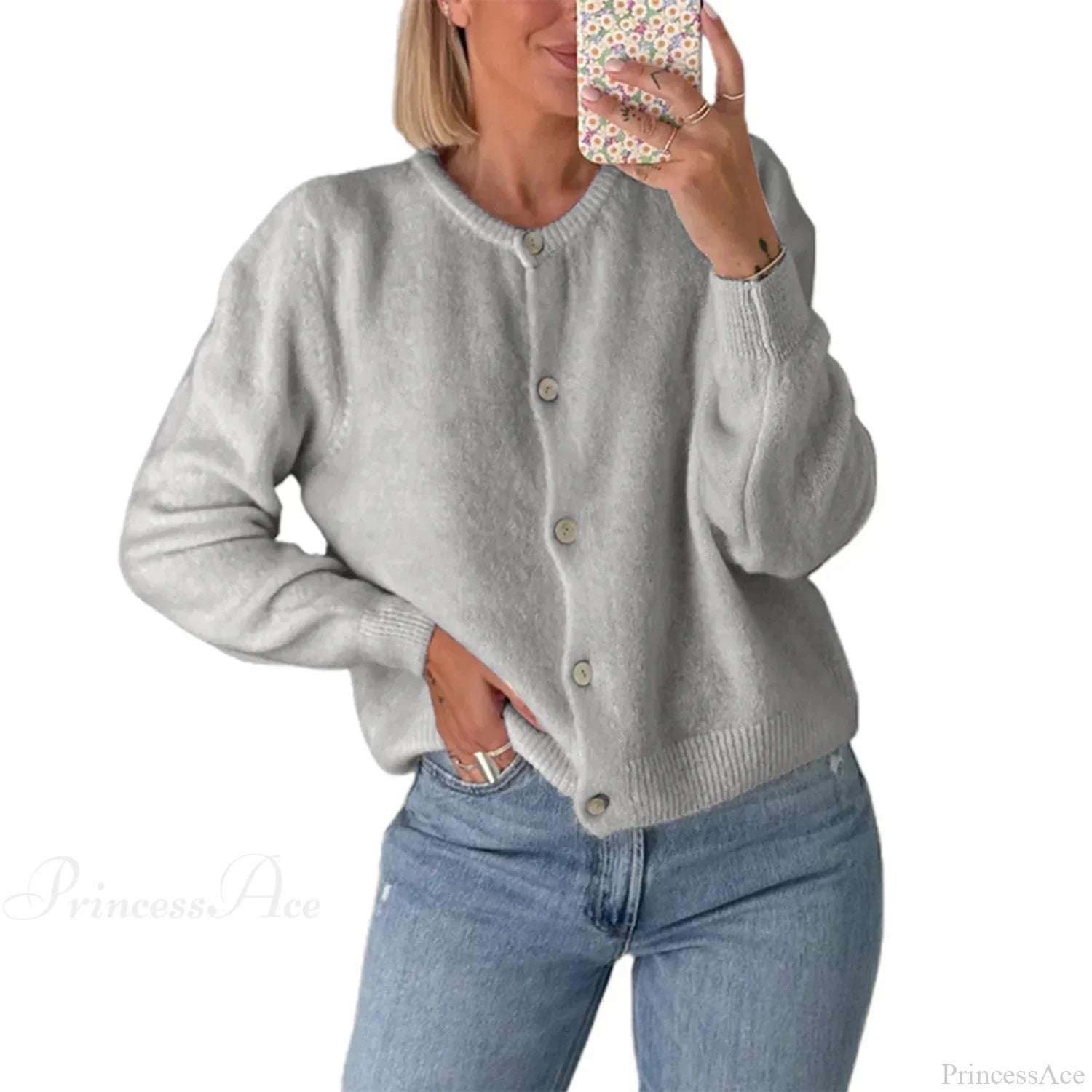 Solid O-neck Cropped Knitted Cardigan image 22