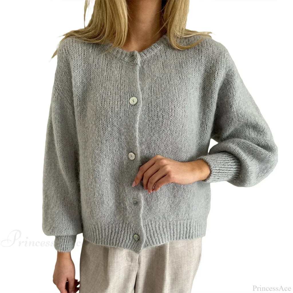 Solid O-neck Cropped Knitted Cardigan image 12