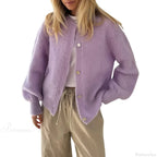 Solid O-neck Cropped Knitted Cardigan image 14