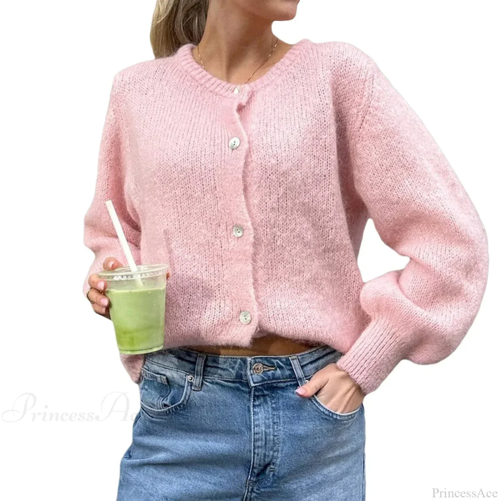 Solid O-neck Cropped Knitted Cardigan image 10