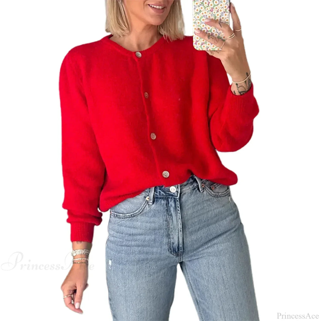 Solid O-neck Cropped Knitted Cardigan image 19