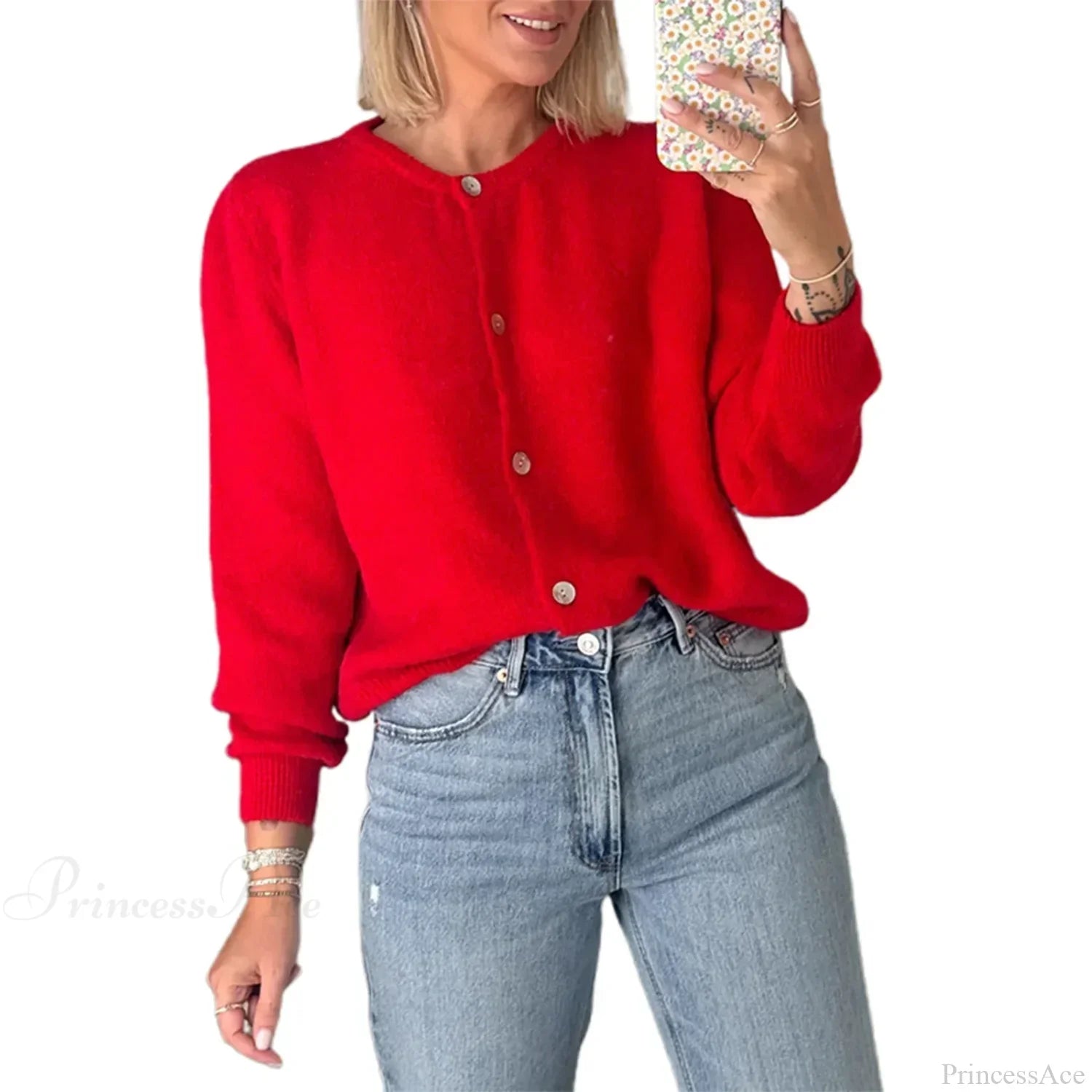 Solid O-neck Cropped Knitted Cardigan image 19