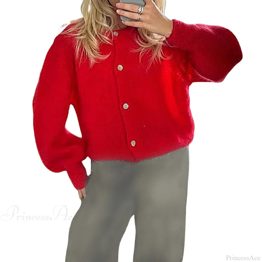 Solid O-neck Cropped Knitted Cardigan image 17