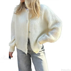 Solid O-neck Cropped Knitted Cardigan image 11