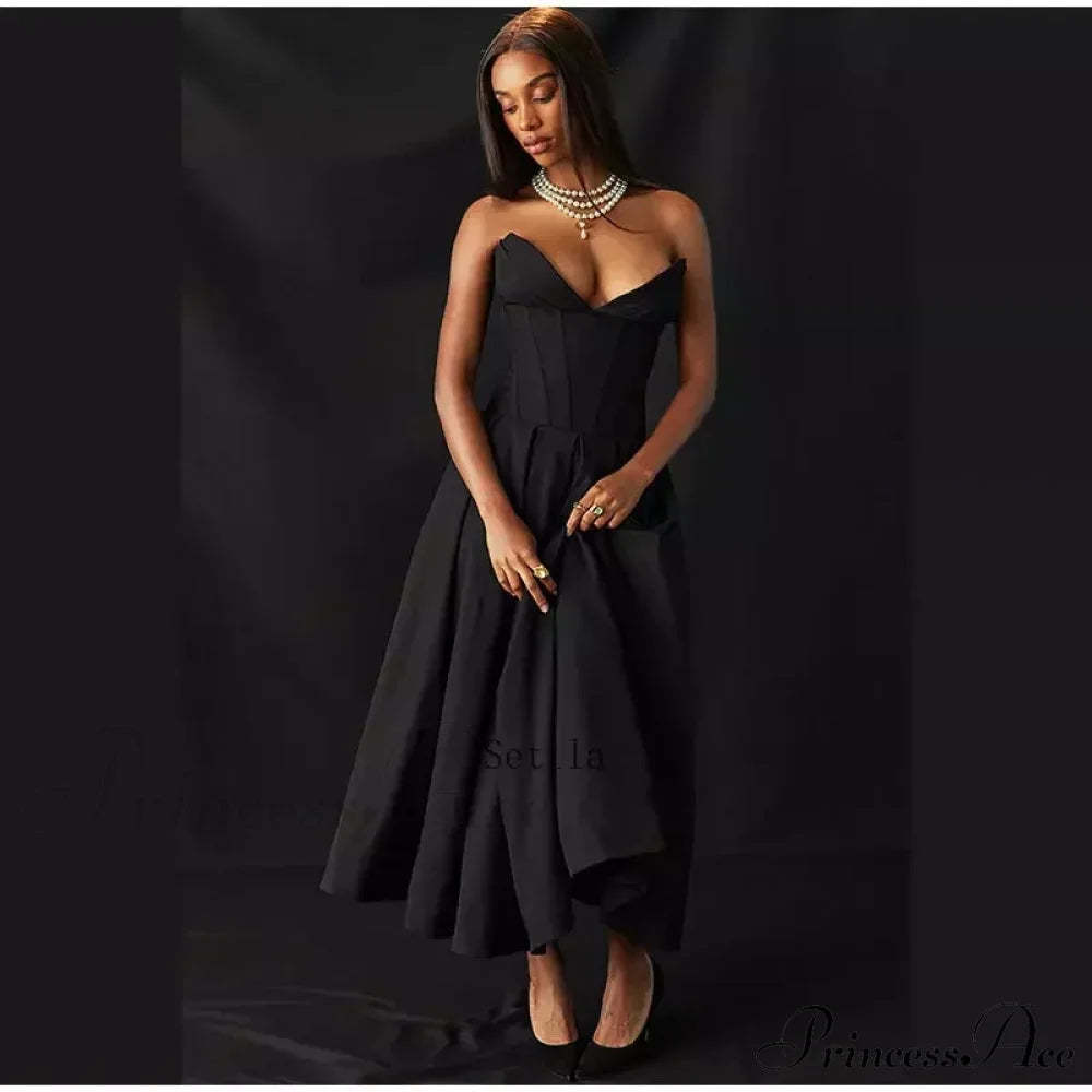 Solid Off-shoulder Chic Backless Strapless High-waisted Elegant Maxi Dress image 4