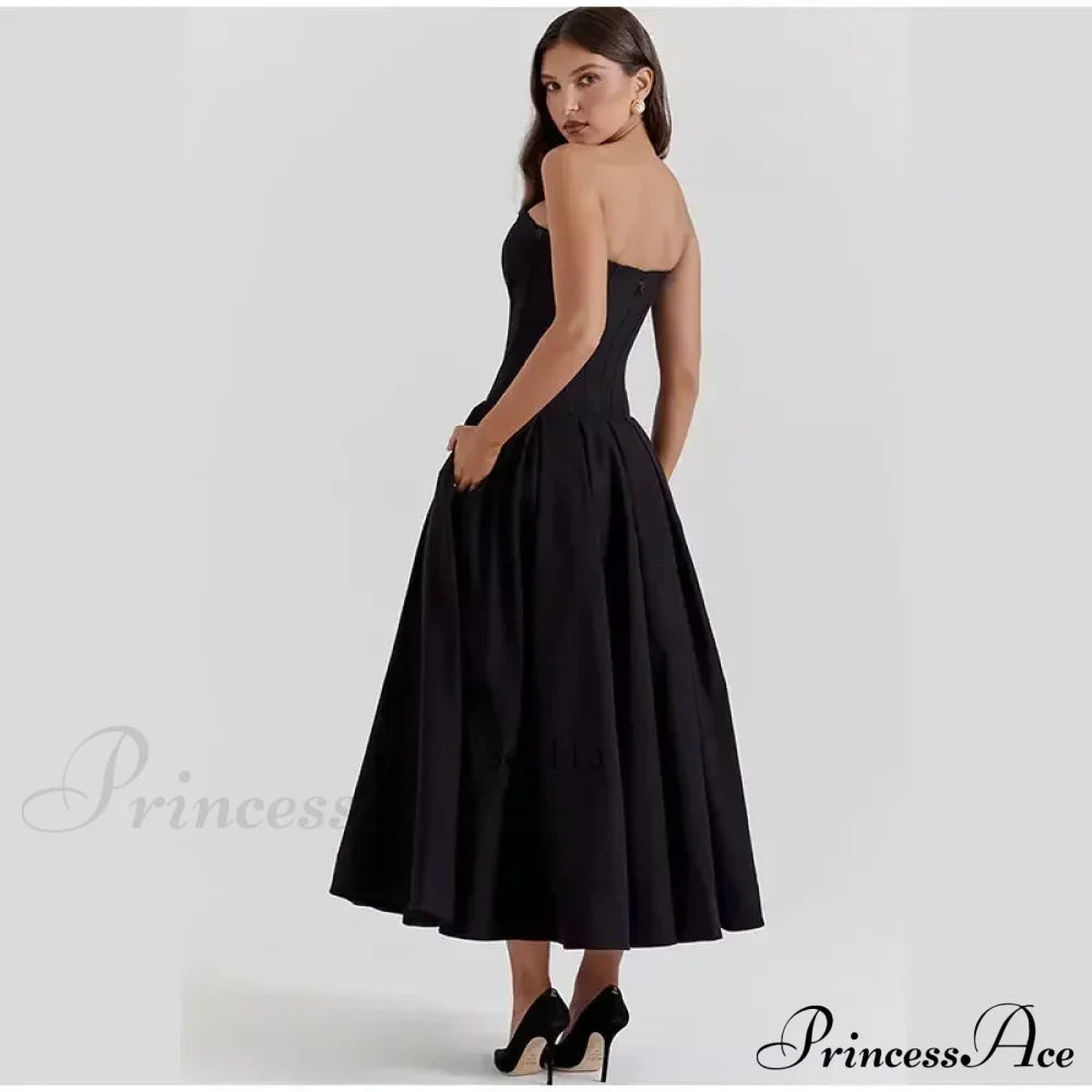 Solid Off-shoulder Chic Backless Strapless High-waisted Elegant Maxi Dress image 6