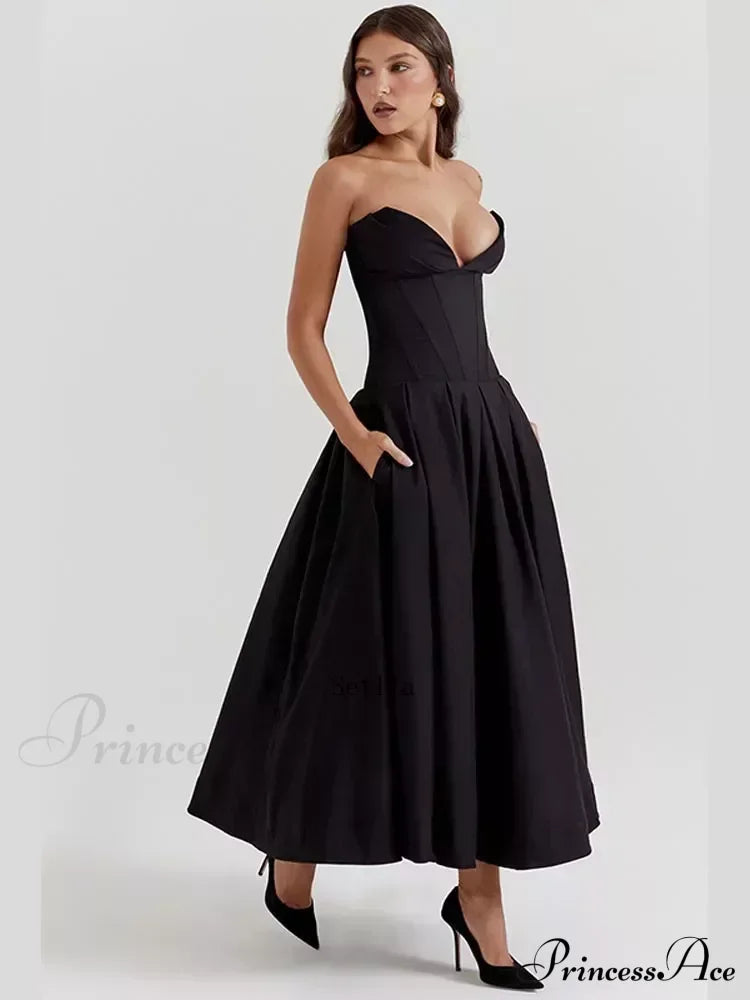 Solid Off-shoulder Chic Backless Strapless High-waisted Elegant Maxi Dress image 1