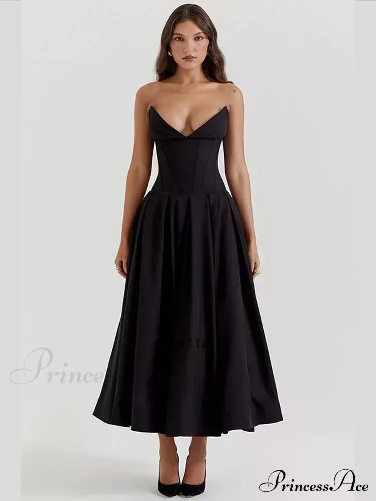 Solid Off-shoulder Chic Backless Strapless High-waisted Elegant Maxi Dress image 2