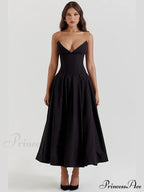 Solid Off-shoulder Chic Backless Strapless High-waisted Elegant Maxi Dress image 7