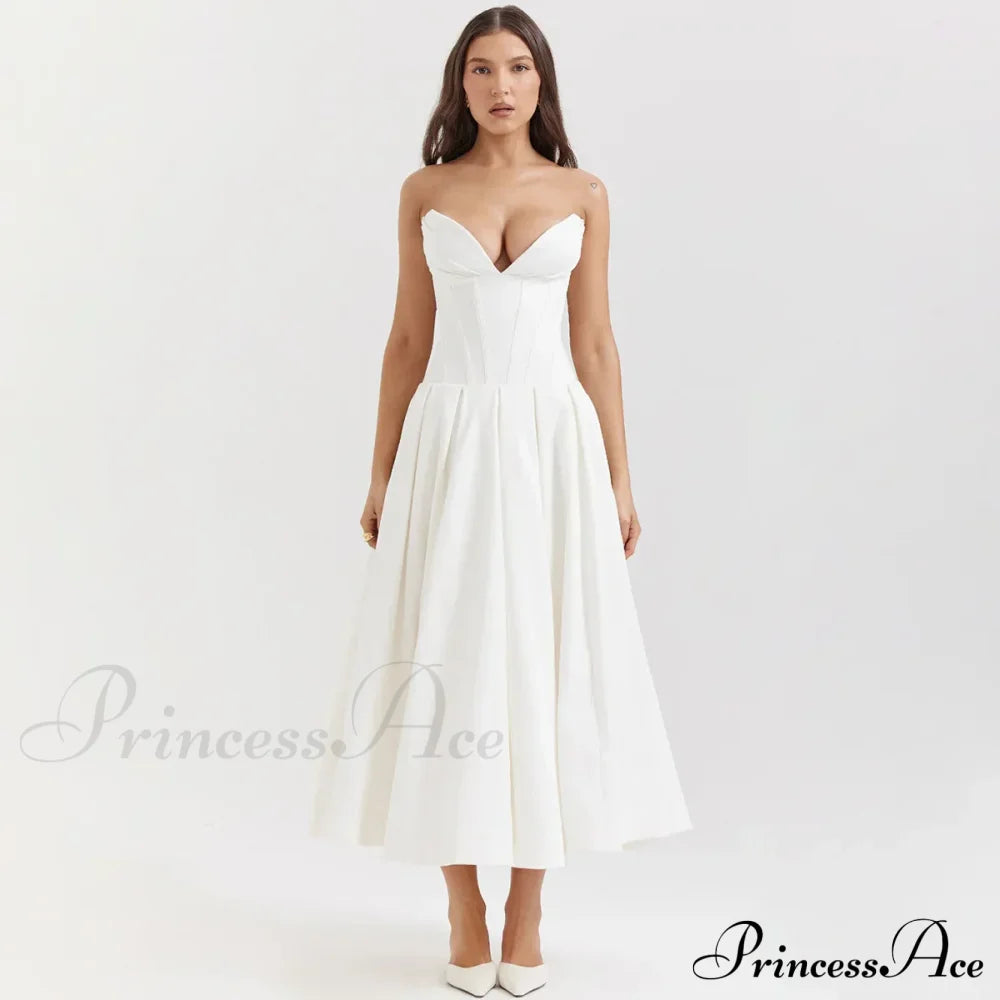 Solid Off-shoulder Chic Backless Strapless High-waisted Elegant Maxi Dress image 8