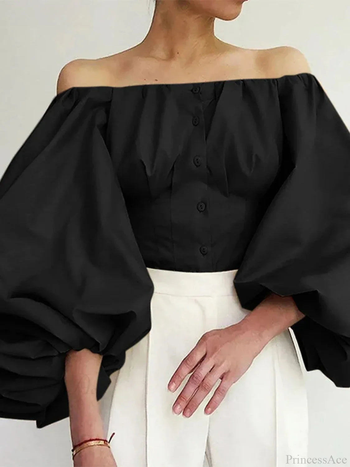 Solid Off-Shoulder Lantern Sleeve Fashion Blouse image 2