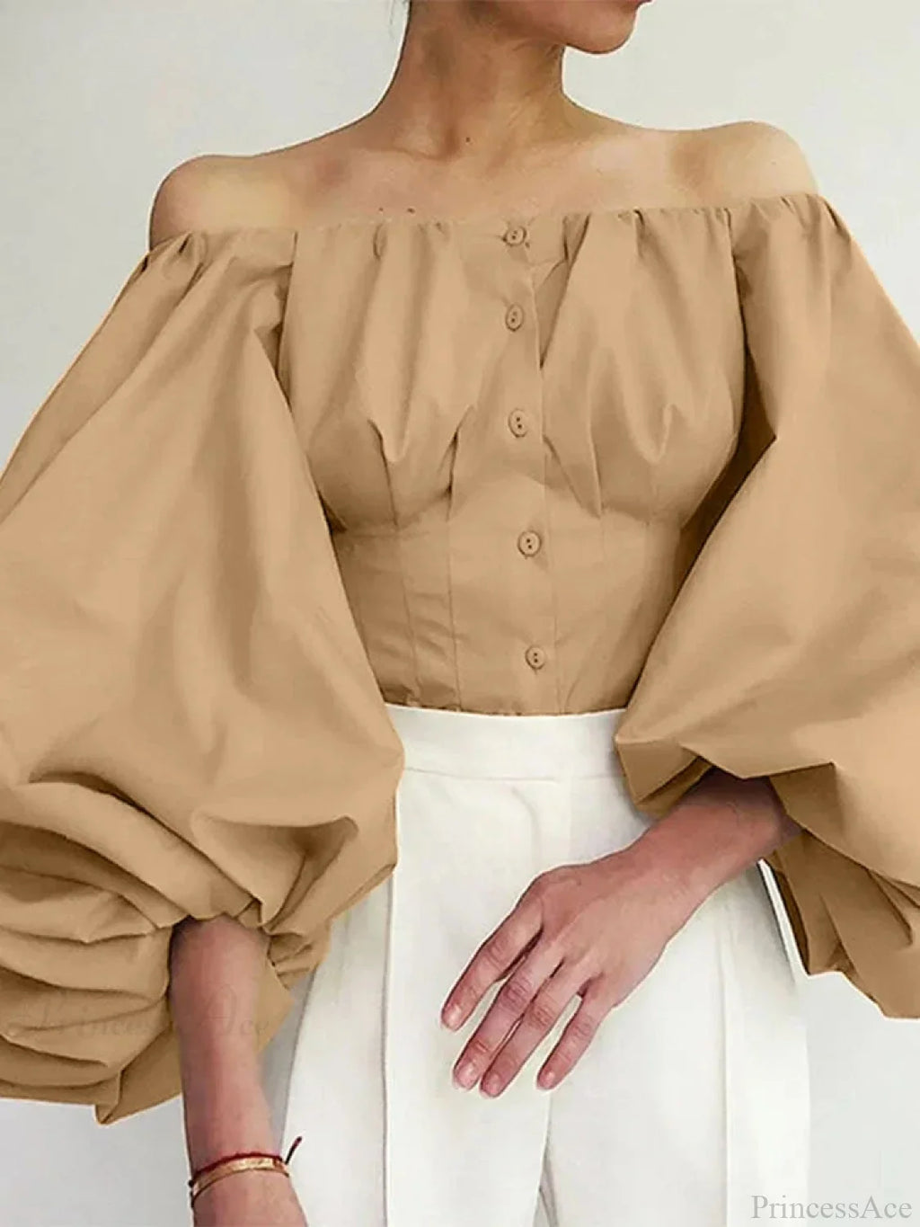 Solid Off-Shoulder Lantern Sleeve Fashion Blouse image 1