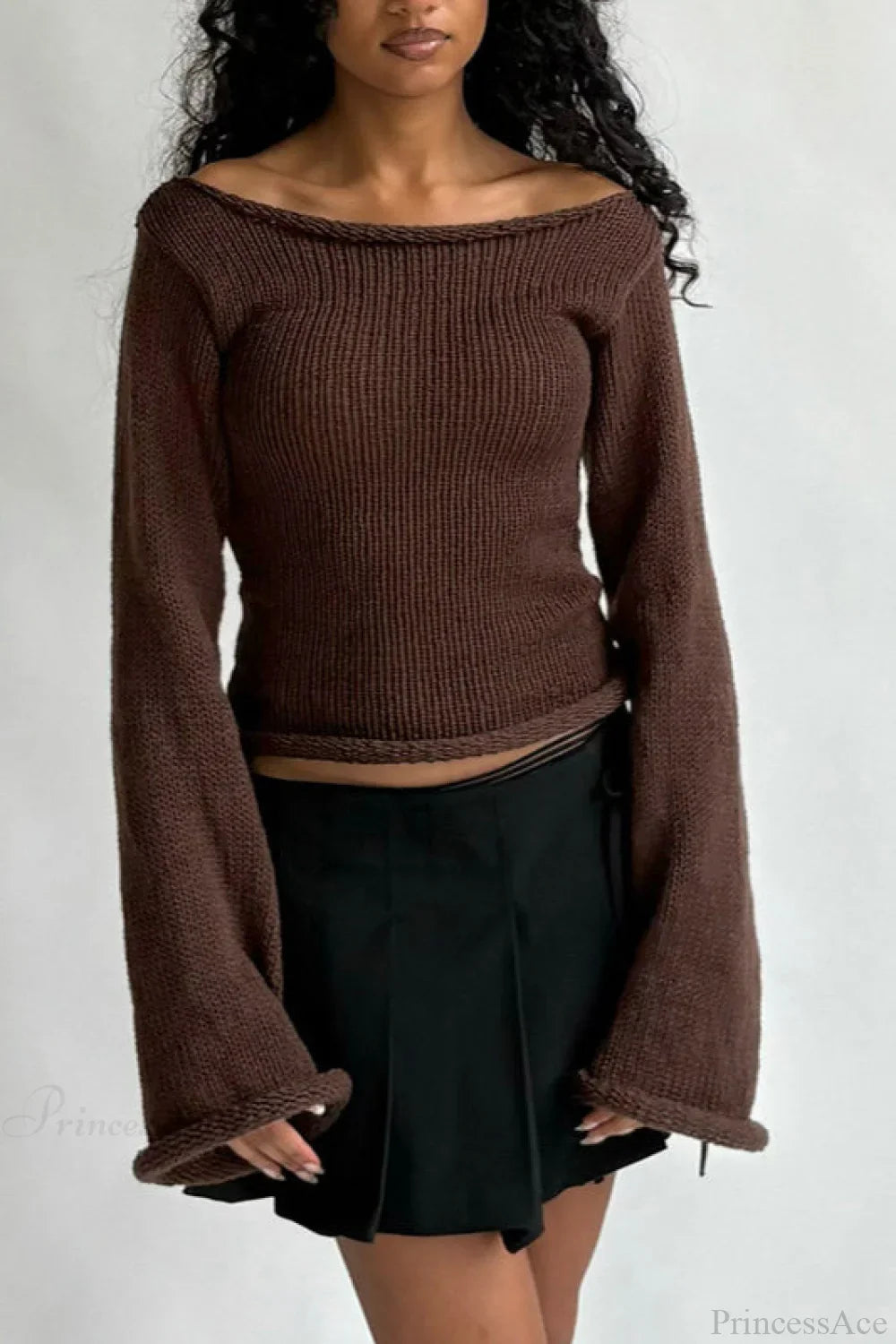 Solid Off Shoulder Rolled Edge Loose Knit Sweater image 4
