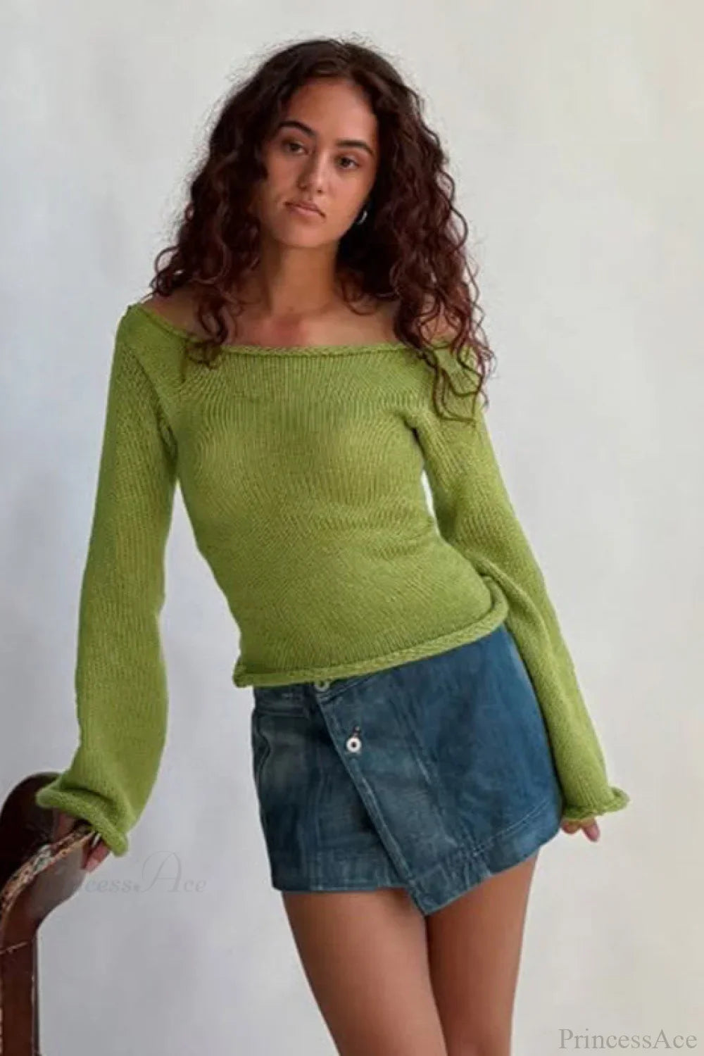 Solid Off Shoulder Rolled Edge Loose Knit Sweater image 6