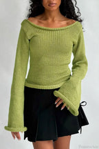 Solid Off Shoulder Rolled Edge Loose Knit Sweater image 5