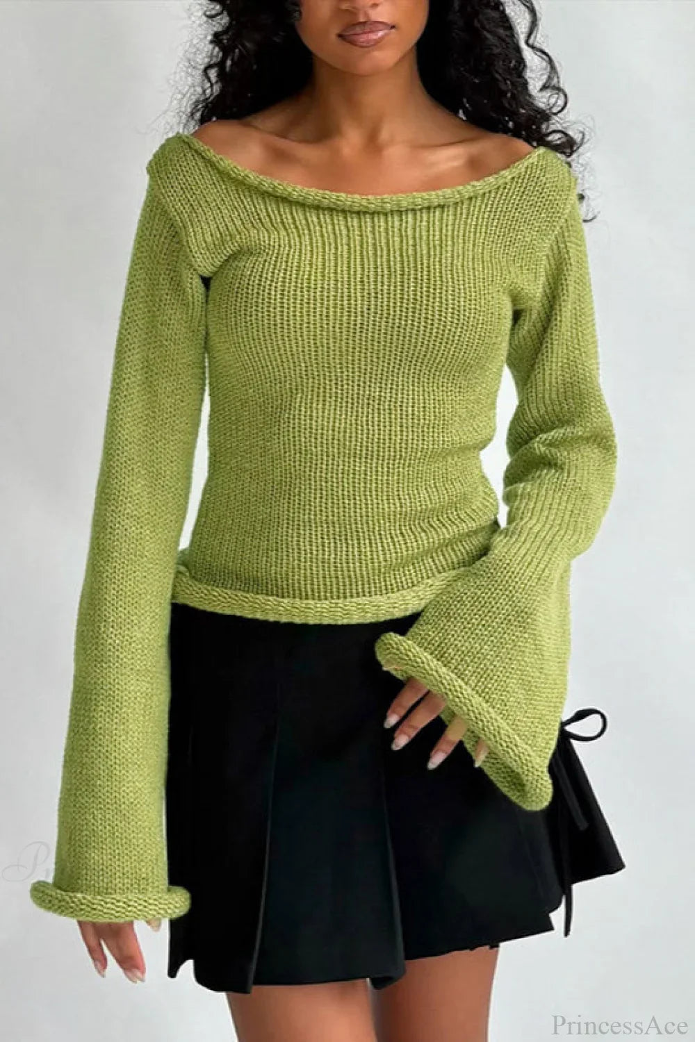 Solid Off Shoulder Rolled Edge Loose Knit Sweater image 5