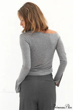 Solid One Shoulder Ruched Split Long Sleeve Tee image 4