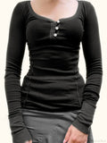 Solid Patchwork Slim O-Neck Long Sleeve Knit Top image 4