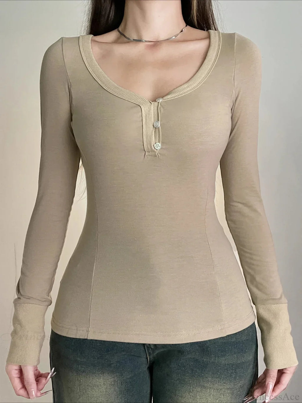 Solid Patchwork Slim O-Neck Long Sleeve Knit Top image 1