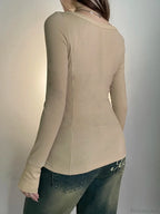 Solid Patchwork Slim O-Neck Long Sleeve Knit Top image 2