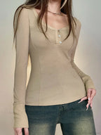Solid Patchwork Slim O-Neck Long Sleeve Knit Top image 3
