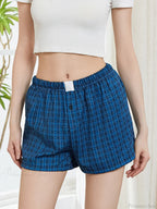 Solid Plaid Elastic Waist Short image 2