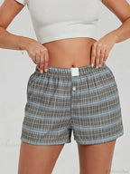 Solid Plaid Elastic Waist Short image 5