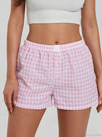 Solid Plaid Elastic Waist Short image 4