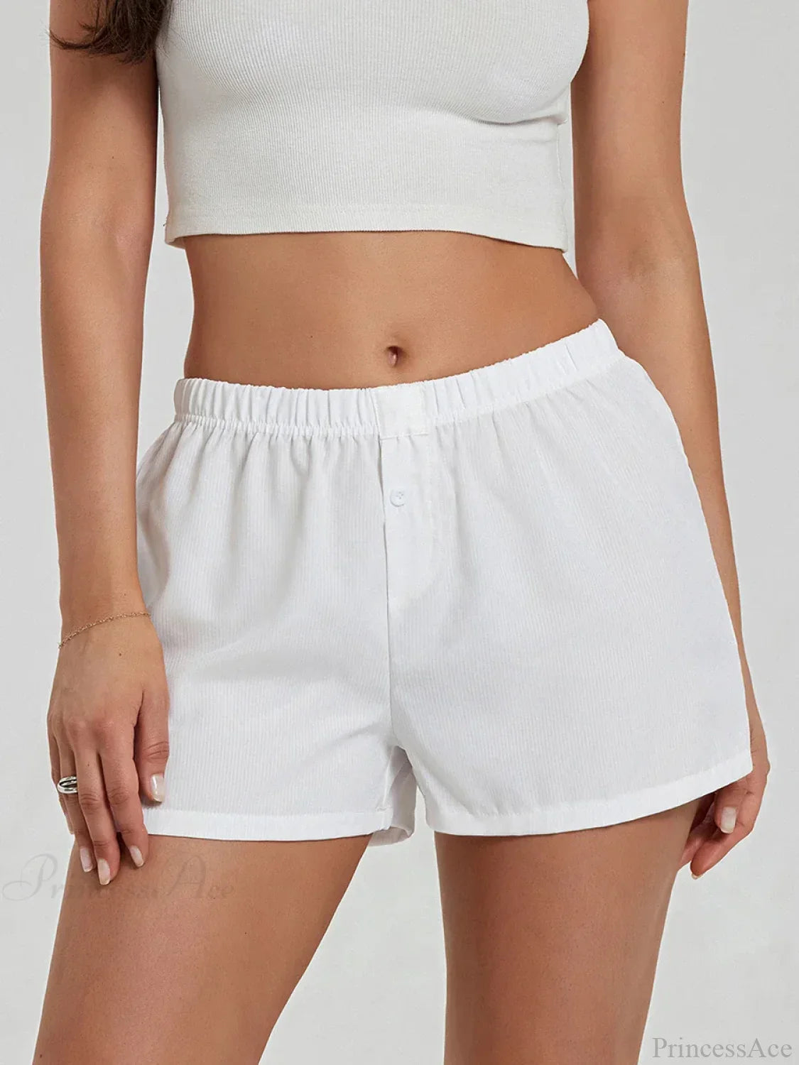 Solid Plaid Elastic Waist Short image 3