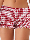 Solid Plaid Ruched Slim Short image 3