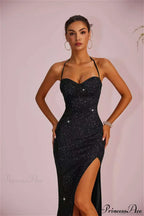 Solid Plunging Backless Slit Fitted Maxi Party Dress image 7