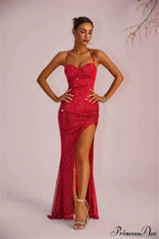Solid Plunging Backless Slit Fitted Maxi Party Dress image 5
