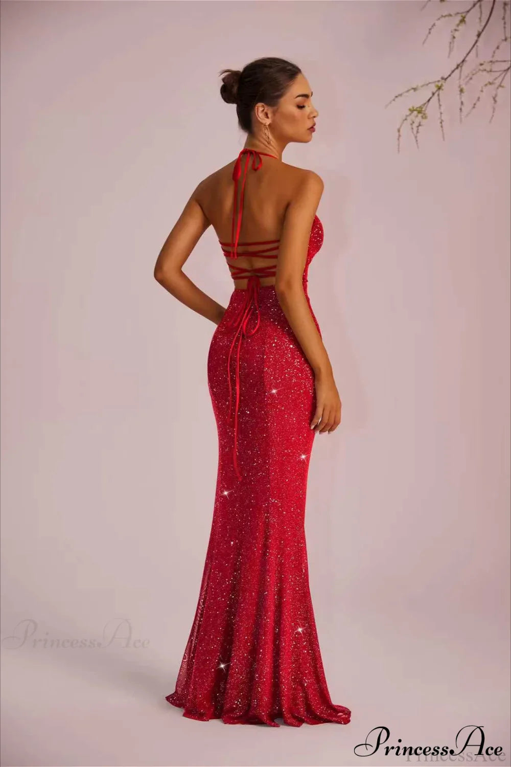 Solid Plunging Backless Slit Fitted Maxi Party Dress image 6