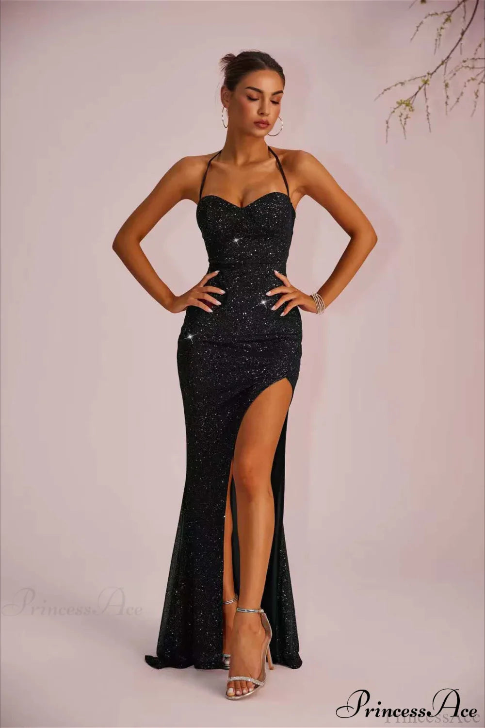 Solid Plunging Backless Slit Fitted Maxi Party Dress image 8