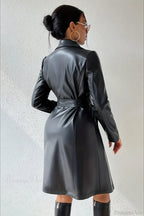 Solid PU Leather Slim-Fit Overcoat image 4