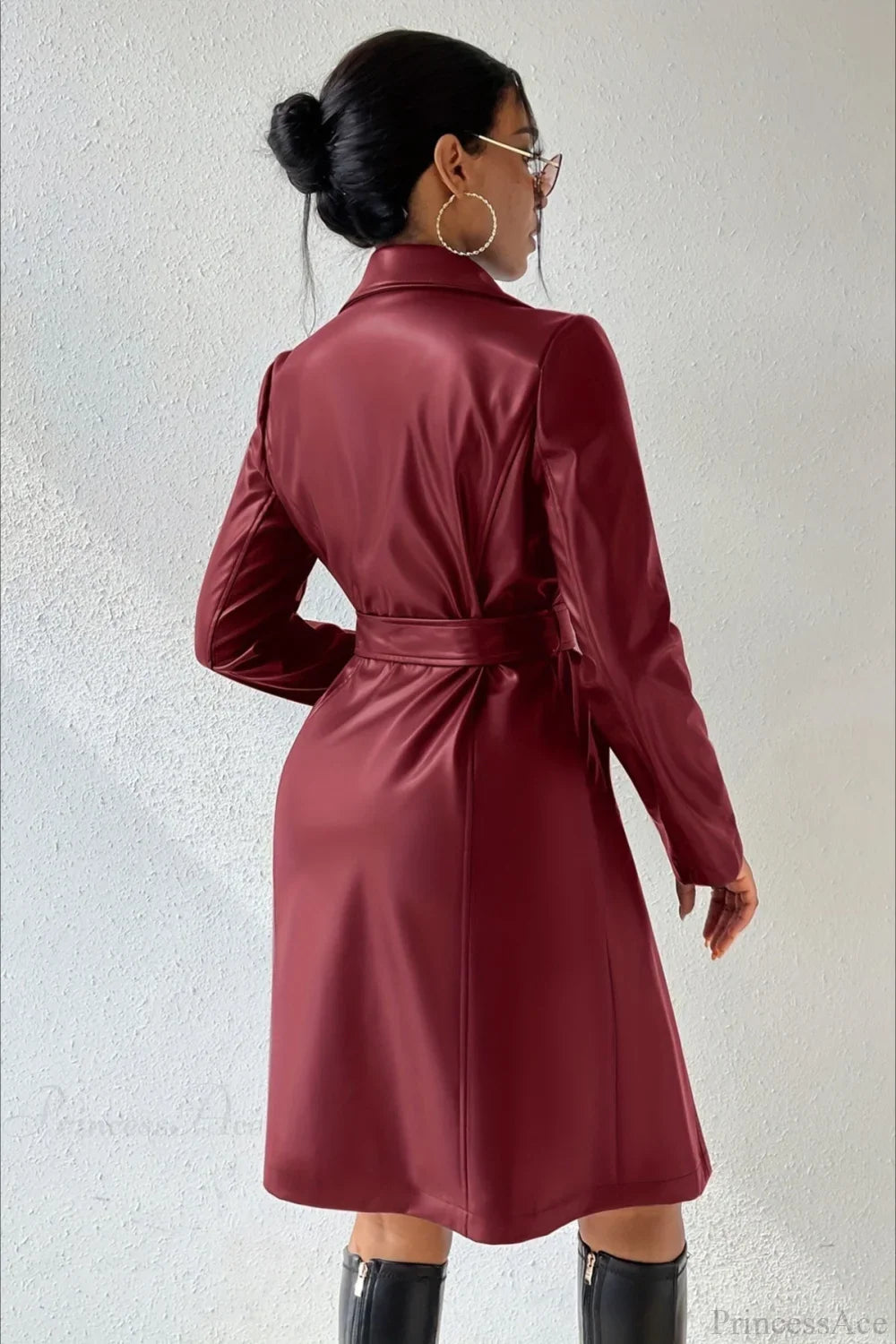 Solid PU Leather Slim-Fit Overcoat image 8