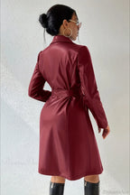 Solid PU Leather Slim-Fit Overcoat image 8