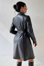 Solid PU Leather Slim-Fit Overcoat image 2