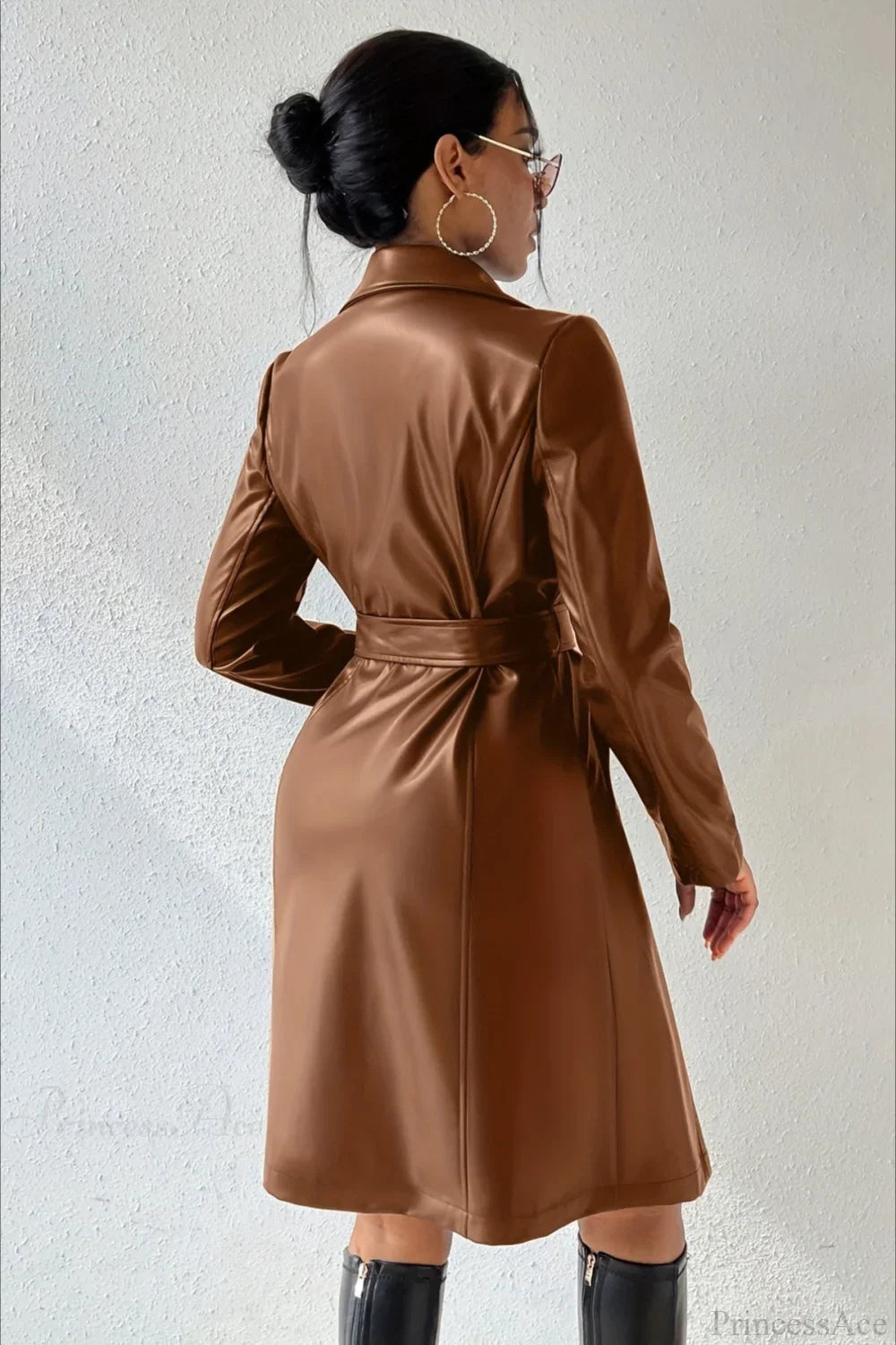 Solid PU Leather Slim-Fit Overcoat image 6