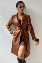 Solid PU Leather Slim-Fit Overcoat image 5