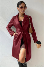 Solid PU Leather Slim-Fit Overcoat image 7