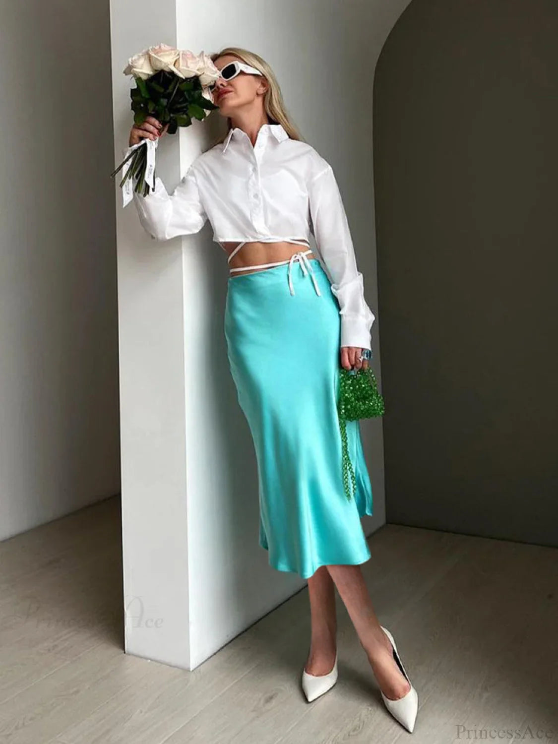 Solid Purple Satin Silk Skirt image 2