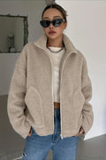 Solid Relaxed Shearling High Neck Jacket image 1