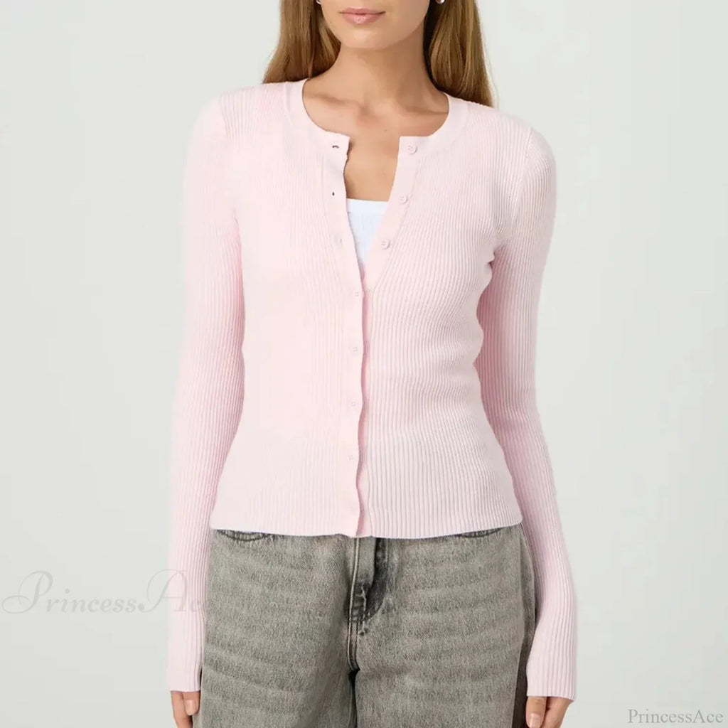 Solid Ribbed Button Up Slim Knit Cardigan image 1