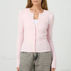 Solid Ribbed Button Up Slim Knit Cardigan image 1
