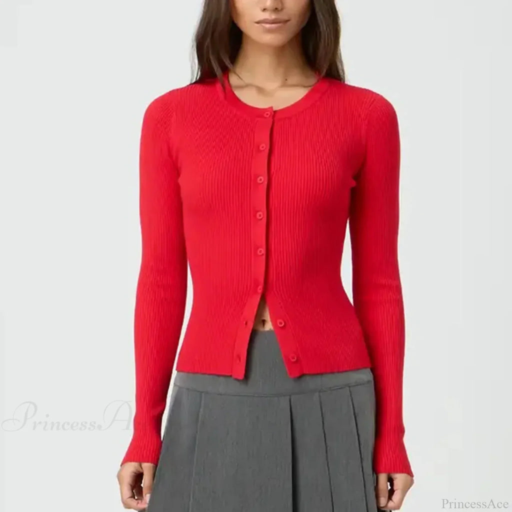 Solid Ribbed Button Up Slim Knit Cardigan image 5