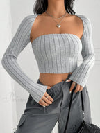 Solid Ribbed Knit Crop Tube Top & Bolero image 4