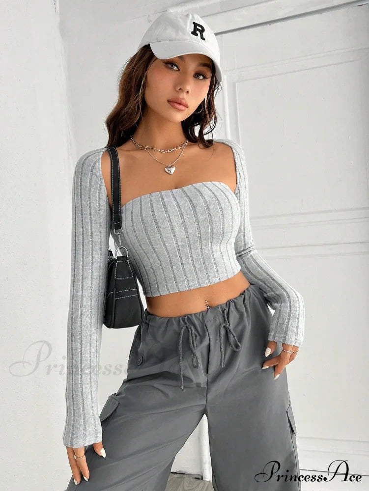 Solid Ribbed Knit Crop Tube Top & Bolero image 6