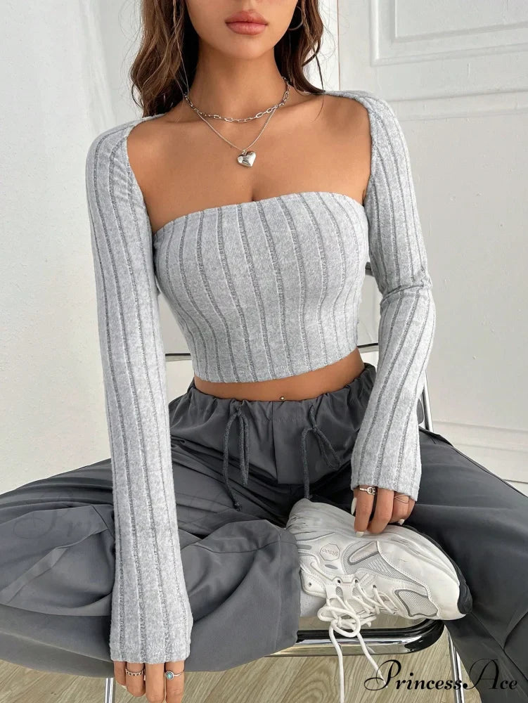 Solid Ribbed Knit Crop Tube Top & Bolero image 1
