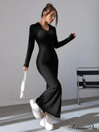 Solid Ribbed Knit Split Thigh Dress image 3